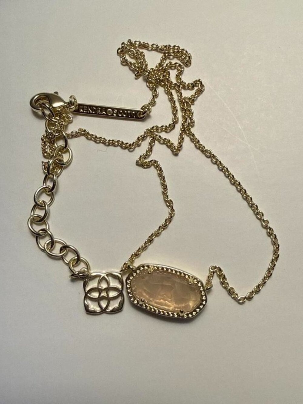 Kendra Scott Gold and light pink quartz necklace